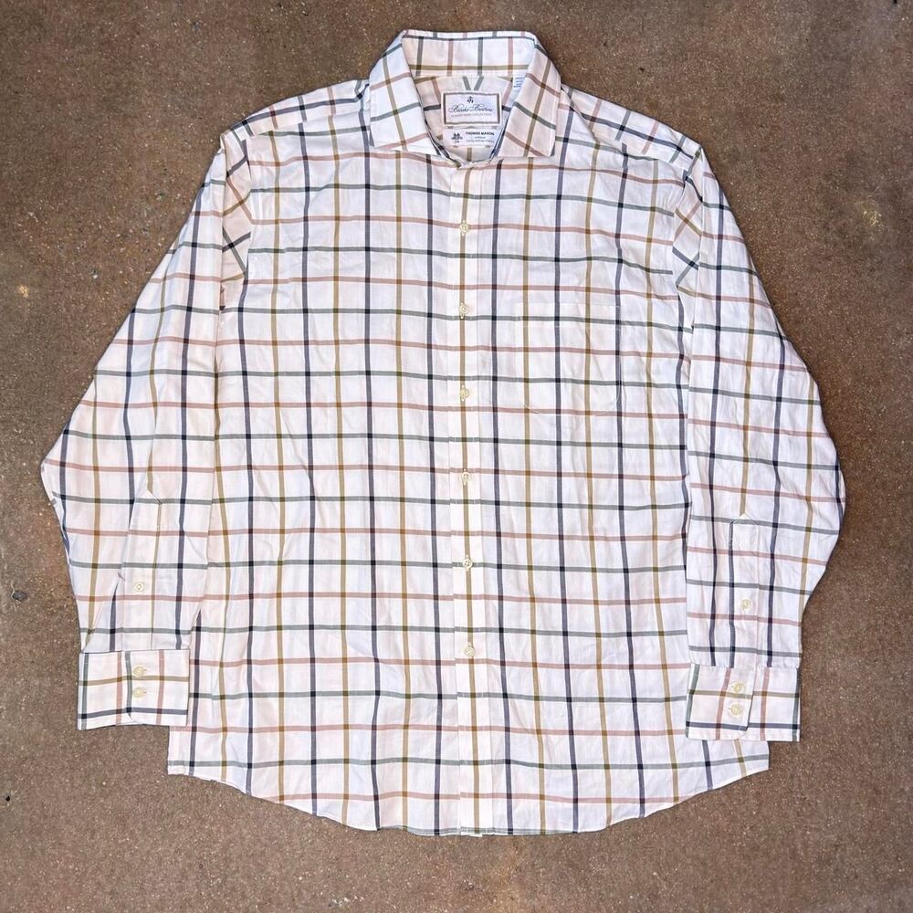 Brooks‎ Brothers Thomas Mason Mens 16.5 34 Luxury Shirt Windowpane Check Italy